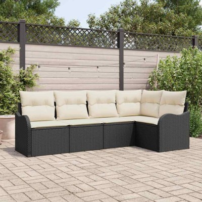 vidaXL Set de canapele pentru grădină cu pernă 5 pcs Negru Rattan poli 3354366 foto