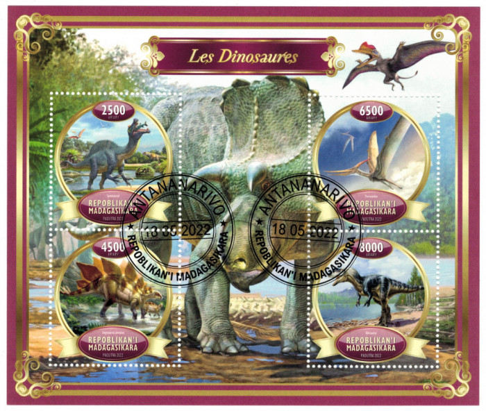 MADAGASCAR 2022 - Dinozauri / set complet colita + bloc