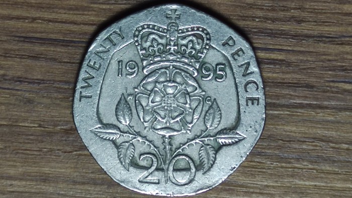 Anglia / Marea Britanie - moneda de colectie - 20 pence 1995 - Elisabeta II - frumoasa !