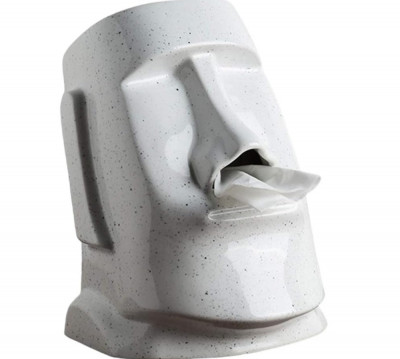 Statuie suport servelete, Moai, Abstract, Ceramica, Alb, 22x16x16 cm foto