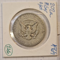 246 Statele Unite, United States, America, 50 Cents 1966, KM#202a, argint 400