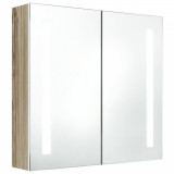Dulap de baie cu oglindă și LED, alb și stejar, 62x14x60 cm