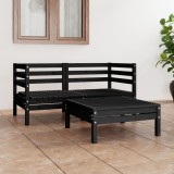 vidaXL Set mobilier de grădină, 3 piese, negru, lemn masiv de pin 3082396