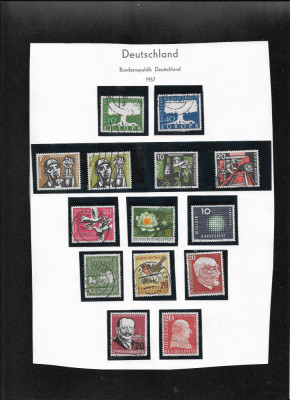Germania 1957 foaie album cu 14 timbre foto