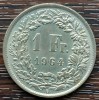 (A969) MONEDA DIN ARGINT ELVETIA - 1 FRANC 1964, STARE FOARTE BUNA, LUCIU BATERE, Europa