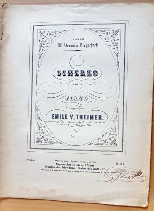 G439-I-SHERZO-Partituri vechi pian-Emile V. Theimer Franta cca 1900, 33/26 cm, 5 pagini.