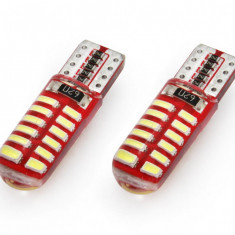 Bec de pozitie tip LED Canbus, silicon, T10 W2.1x9.5 W5W, 12V 1.9W, 24 SMD 3014 , culoare alb , AMIO, set 2 buc AutoDrive ProParts