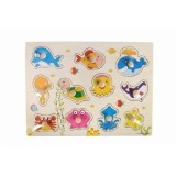 Puzzle lemn educativ - Invata animale marine, 11 piese, 3+ ani, Colorarte, A-3012