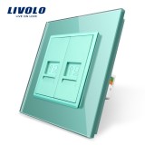 Cumpara ieftin Priza dubla internet Livolo verde cu rama din sticla Crystal