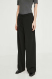 Samsoe Samsoe pantaloni femei, culoarea negru, lat, high waist