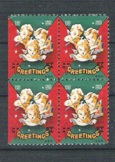USA, Cinderella 1950 Christmas x 4, MNH, imperf. left L.069