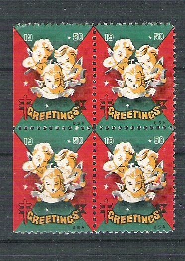 USA, Cinderella 1950 Christmas x 4, MNH, imperf. left L.069