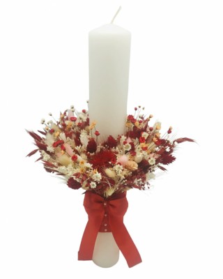Lumanare pentru cununie botez, 40 cm, cu plante naturale uscate (personalizabila cromatic si cu text) foto