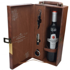Cutie cadou tip cufar pentru vin, model Premium cu maner si accesorii incluse,... foto