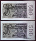 Germania 500.000.000 500 milionen MARK 1923 serii consecutive 253 254 **