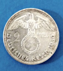 GERMANIA 2 REICHSMARK MARCI 1939 LITERA A HINDENBURG ARGINT STARE AUNC