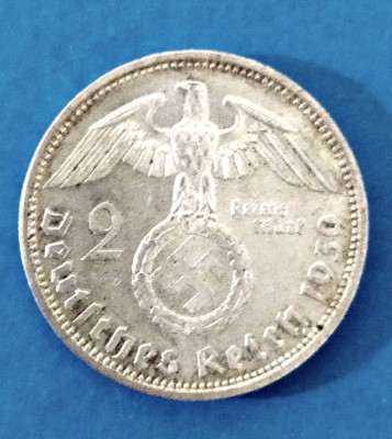 GERMANIA 2 REICHSMARK MARCI 1939 LITERA A HINDENBURG ARGINT STARE AUNC foto