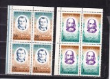 ROMANIA 1971 LP 784 ANIVERSARI III M.MILLO SI N.IORGA BLOCURI DE 4 TIMBRE MNH