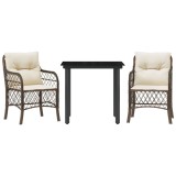 Cumpara ieftin Set bistro cu perne, 3 piese, maro, poliratan