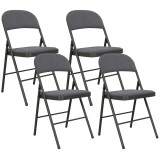 HOMCOM Set de 4 scaune pliante și portabile pentru interior, cu șezut și spătar tapițate &icirc;n catifea, cadru din oțel, gri &icirc;nchis | Aosom Romania