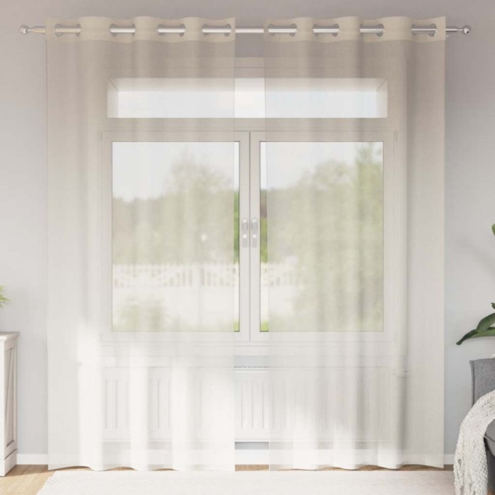 vidaXL Perdele Voile cu Oelii 2 buc Crem 140x225 cm