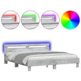 Cumpara ieftin Cadru de pat cu tablie si LED, gri beton, 200x200 cm