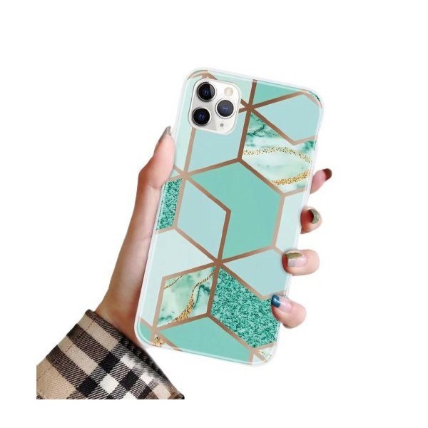 Husa protectie flippy compatibila cu apple iphone 12 pro max soft imd tpu marble geometric verde
