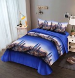 Cumpara ieftin Lenjerie De Pat 3D - Lulu Xu015, Bumbac, 4 Piese, Fara Elastic, Albastru, Imprimeu