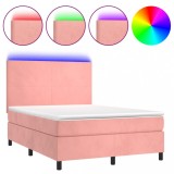 Cumpara ieftin Pat cu arcuri, cu saltea si LED, roz, 140x190 cm catifea