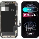 Display cu Touchscreen GX pentru Apple iPhone 12 / 12 Pro, cu Rama, Versiune OLED IC Movable, Negru