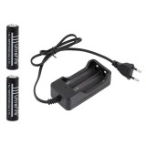Incarcator dublu cu 2 acumulatori Li-ion 18650 inclusi, indicator LED, oprire automata
