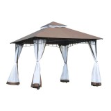 Pavilion/foisor pentru gradina/terasa, cadru metalic, cu plasa pentru insecte, maro si alb, 2.95x2.95x2.7 m, ART