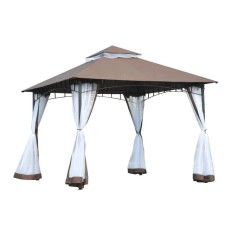 Pavilion/foisor pentru gradina/terasa, cadru metalic, cu plasa pentru insecte, maro si alb, 2.95x2.95x2.7 m