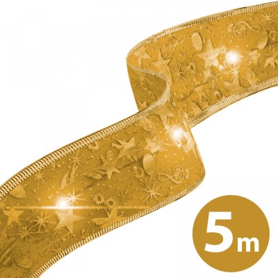 Panglică LED de Crăciun - aurie - 5 m x 5 cm - 2 x AA foto