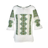 Cumpara ieftin Bluza Tip Ie Traditionala Alba cu Motiv Floral Verde de Dama - IMS140