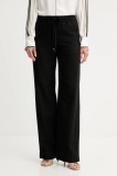 BOSS pantaloni de bumbac culoarea negru, drept, high waist, 50543268
