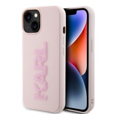 Husa originala iPhone 15 Karl Lagerfeld 3D Design, Rubber Glitter Logo, roz, KLHCP15S3DMBKCP foto