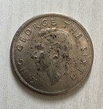1949 Monedă de o coroană "KING GEORGE THE SIXTH", Noua Zeelandă, argint cu puritate 50 la suta, necesita curatare, starea din imagine