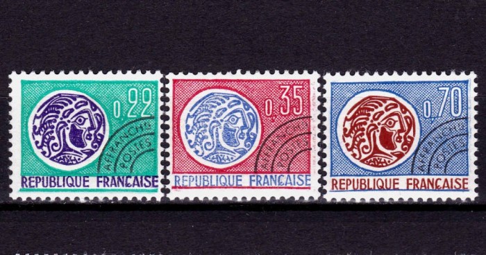 ✅ (S22) Franta 1969 &quot; Uzuale - moneda celtica&quot; - serie , preobliterata guma originala , Mi. 1656/1658, cota 7,50&euro; , MNH