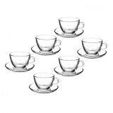 Set cesti sticla cu farfurii pentru cafea PureGlass, 250 ml, 12 buc
