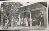 Fotografie tip Carte Postala, Grup de barbati si femei la tara, Romania, perioada interbelica