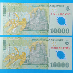 Bancnota Lot x 2 bucati serie consecutiva ZECE MII Lei - 10000 Lei 2000 - UNC