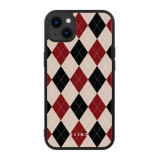 Husa iPhone 13 mini &ndash; Skino Argyle Elegance, textura romburi, negru bej