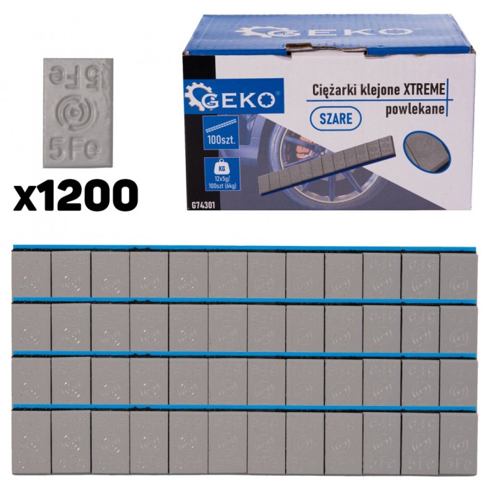 Set contra-greutati adezive pentru echilibrat jante de aliaj, 12 x 5 g, 100 elemente, Geko G74301