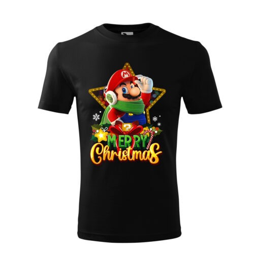 Tricou Personalizat de Craciun cu Personaj de Joc Video si Mesaj Merry Christmas