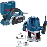 Bosch GHO 26-82 D + GOF 130 - Rindea electrica 710 W 82 mm valiza plastic + Masina de frezat 1300 W 6 8 mm accesorii