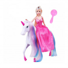 Papusa cu unicorn Betty, plastic/textil, accesorii incluse, 3 ani+
