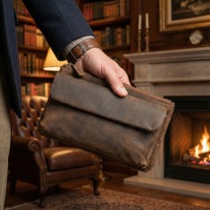 Borseta de mana Barbati din 100% Piele naturala: Hunter Explorer, 22x12x4 cm