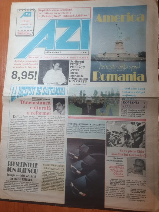 ziarul azi 2 septembrie 1991- america priveste altfel romania