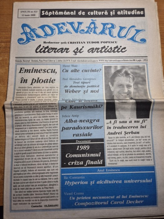 ziarul adevarul literar si artistic 13 iunie 2000 - andrei serban